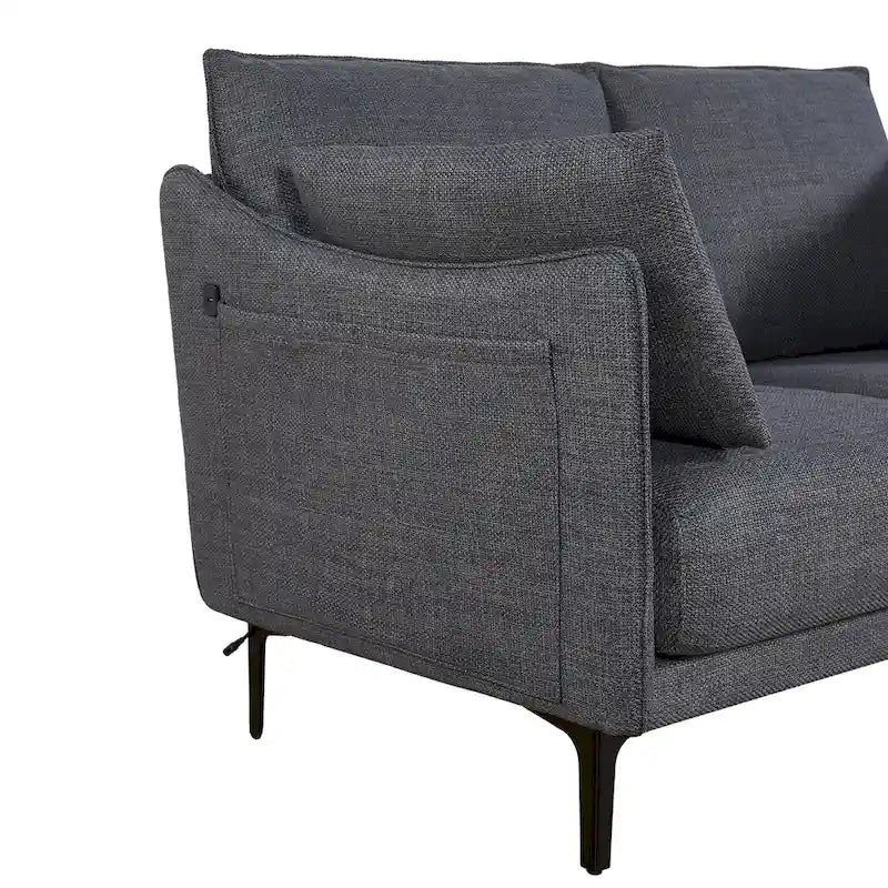 - 2.5-Seater Sofa with USB Charging Port & Metal Legs