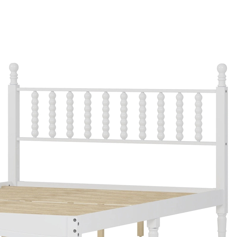 Queen Retro Platform Bed with Gourd-Shaped Headboard & Solid Wood Frame
