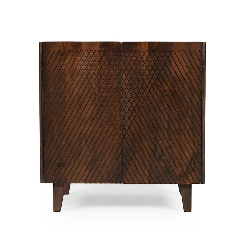 Rustic Wood Accent Cabinet,Fluted Design,Adjustable Shelf,Storage