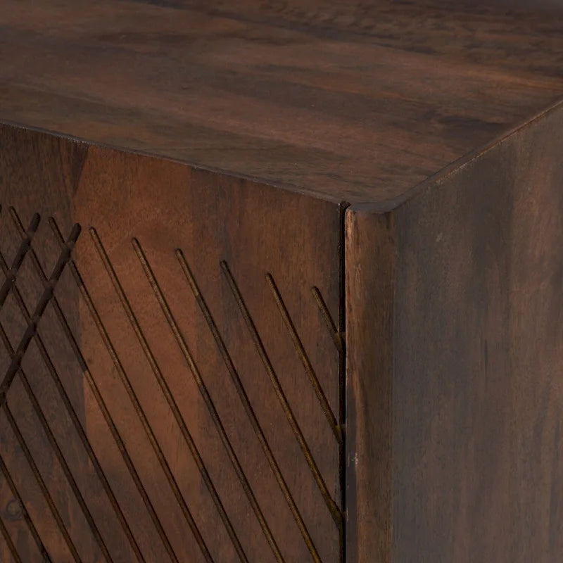 Rustic Wood Accent Cabinet,Fluted Design,Adjustable Shelf,Storage