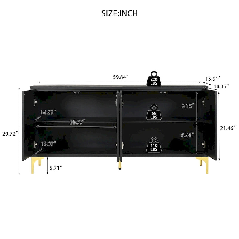 4-door Sideboard Handleless Buffet Cabinet for Dining Room,Living Room