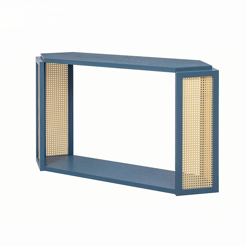 Narrow Console Table with Open Shelf,Antique Blue