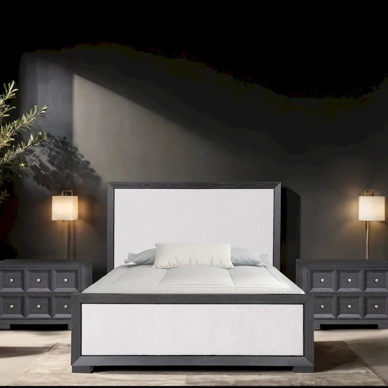 Durem II Modern Classic Solid Wood Fabric Panel Bed