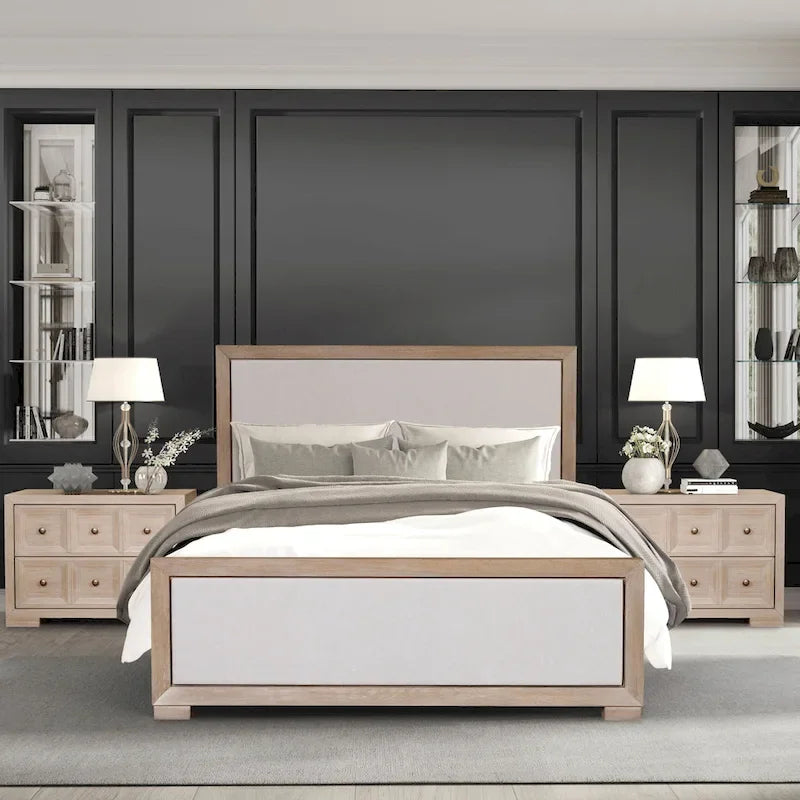  Durem II Modern Classic Solid Wood Fabric Panel Bed