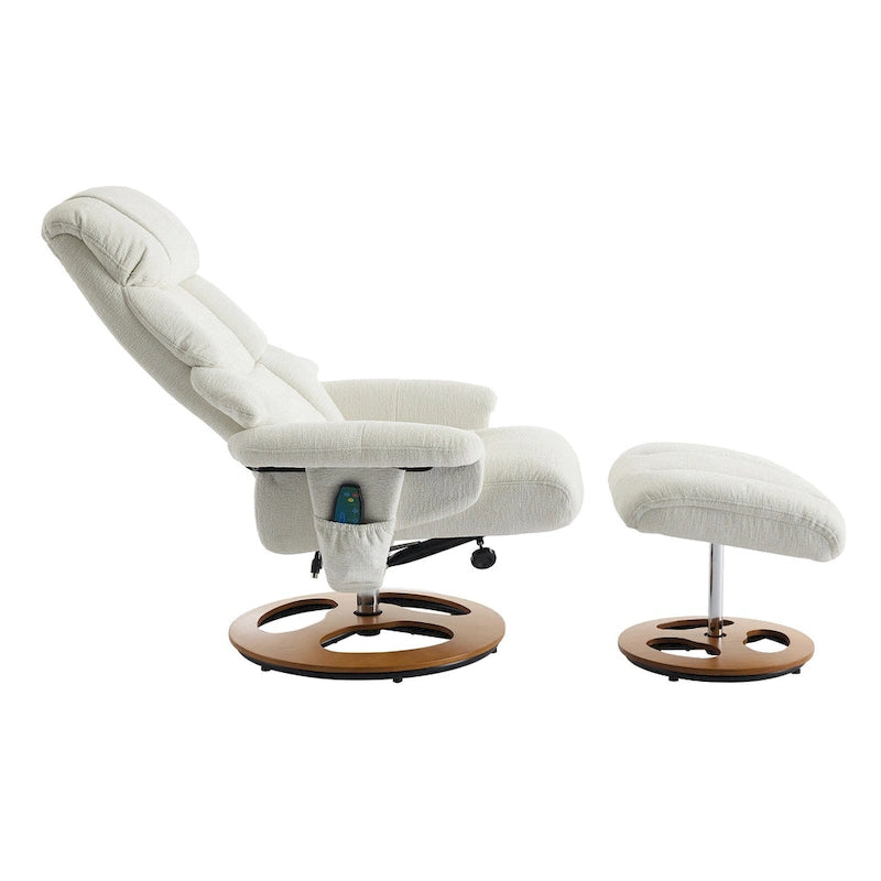 Chenille 360 Swivel Massage Recliner Chair with Ottoman, Massage and Heated Seat