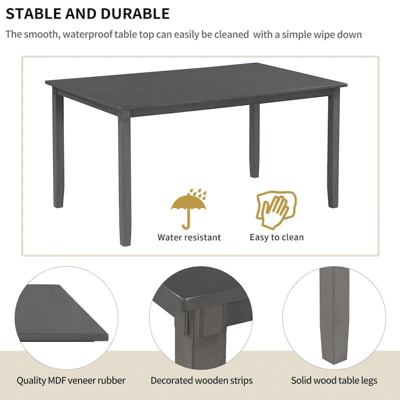 Gray Traditional 6-Piece Wooden Dining Table Set with 4 Upholstered Chairs and Bench