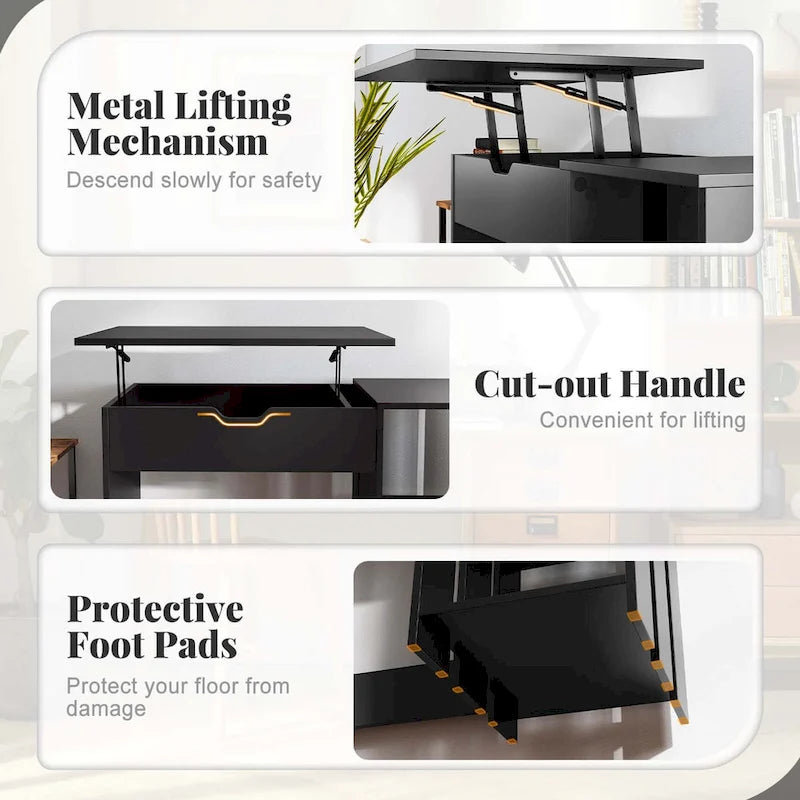 Lift Top Computer Desk Standing Desk with Hidden Compartments - See Details