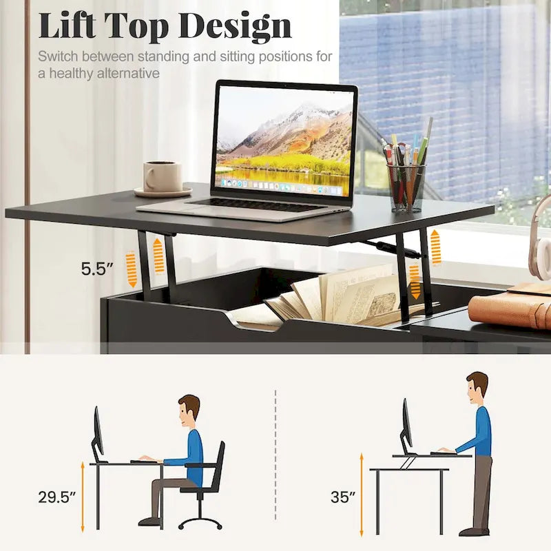 Lift Top Computer Desk Standing Desk with Hidden Compartments - See Details