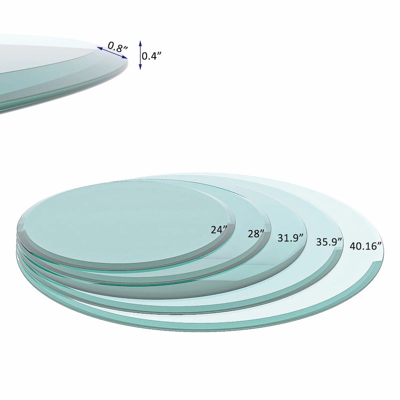 Round Tempered Glass Table Top Clear Glass Thick Beveled Polished Edge