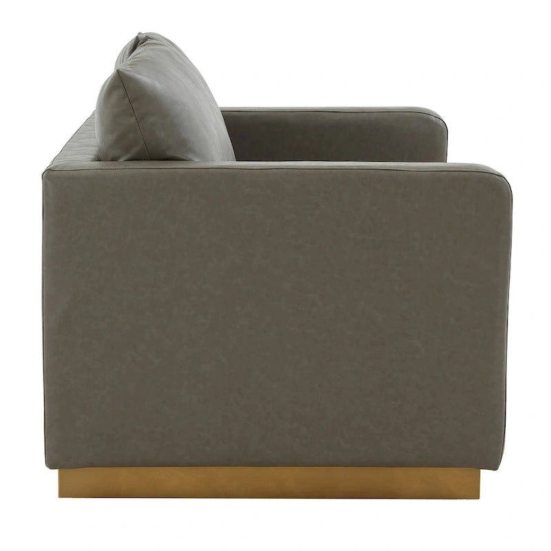 LeisureMod Nervo Modern Leather Loveseat With Gold Base & Cushions - 55.9