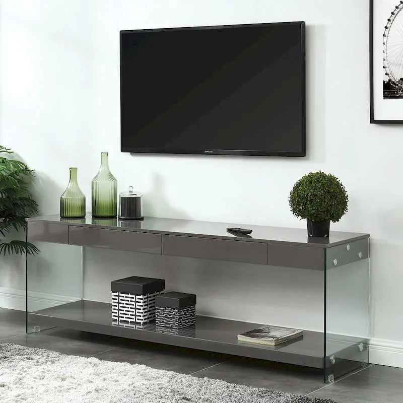 Takaa Modern 60-inch Glass 1-Shelf 1-Drawer TV Console by 