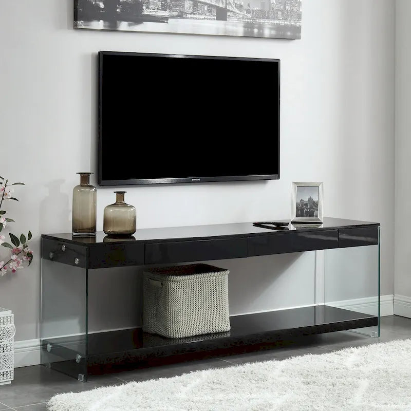 Takaa Modern 60-inch Glass 1-Shelf 1-Drawer TV Console by