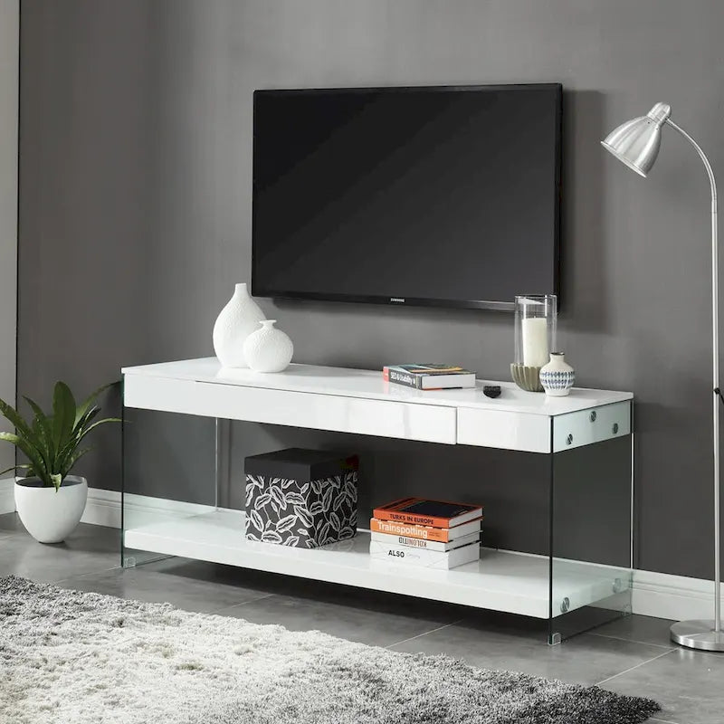 Takaa Modern 60-inch Glass 1-Shelf 1-Drawer TV Console by