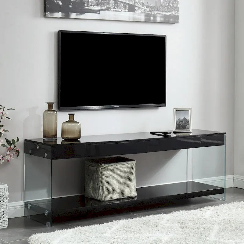 Takaa Modern 60-inch Glass 1-Shelf 1-Drawer TV Console by