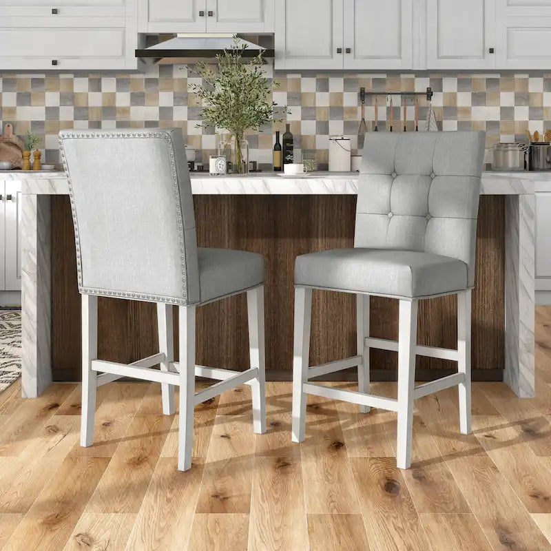 Tia Modern Tufted Grey Counter Chairs (Set of 2) by 