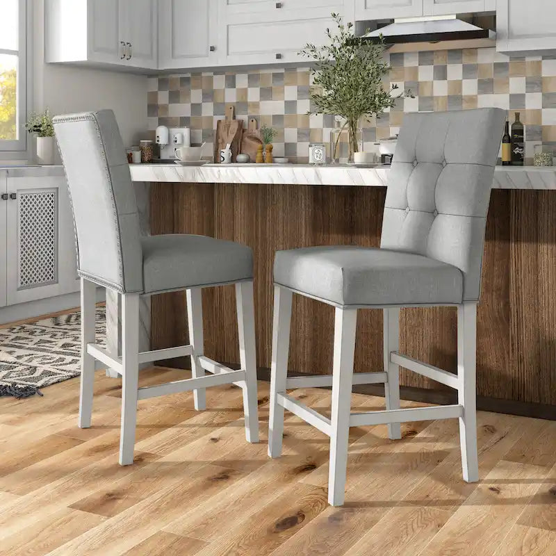 Tia Modern Tufted Grey Counter Chairs (Set of 2) by