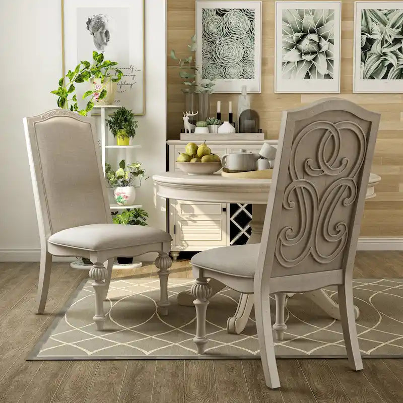 Caelum Farmhouse Antique White Dining Chairs (Set of 2)