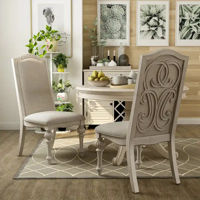 Caelum Farmhouse Antique White Dining Chairs (Set of 2)