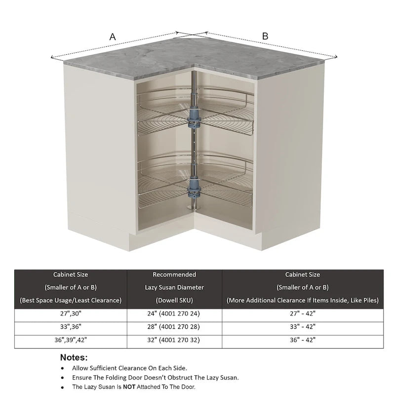 Dowell Lazy Susan 28 Diameter - 270 Degree Double Rack Stainless Steel