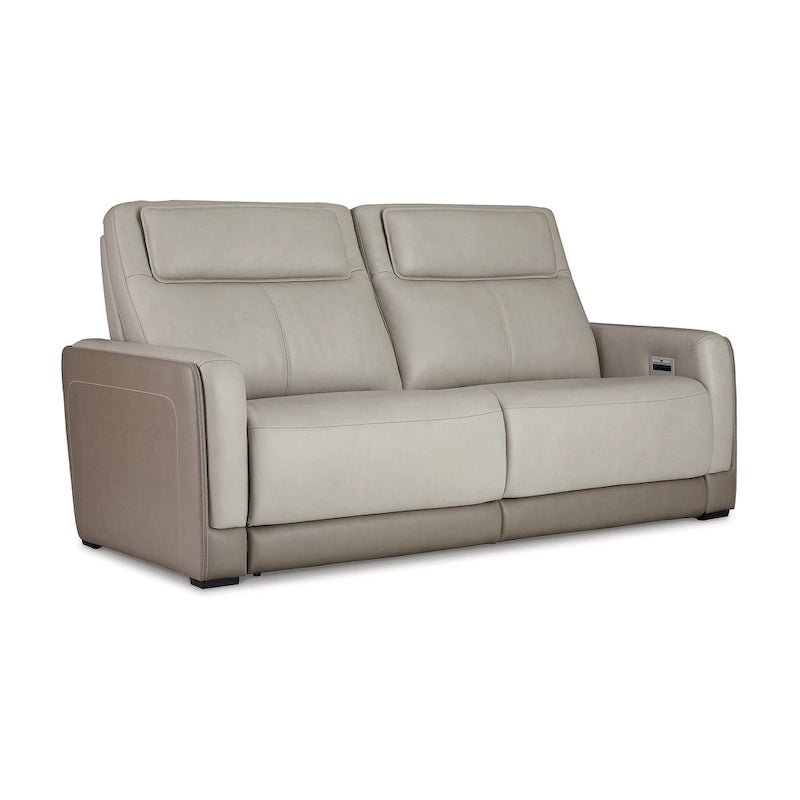 Battleville Silver 2 Seat Power Reclining Sofa with Adjustable Headrest - 85W x 40D x 43H