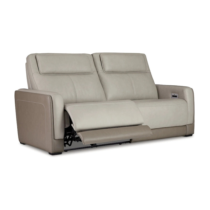Battleville Silver 2 Seat Power Reclining Sofa with Adjustable Headrest - 85W x 40D x 43H