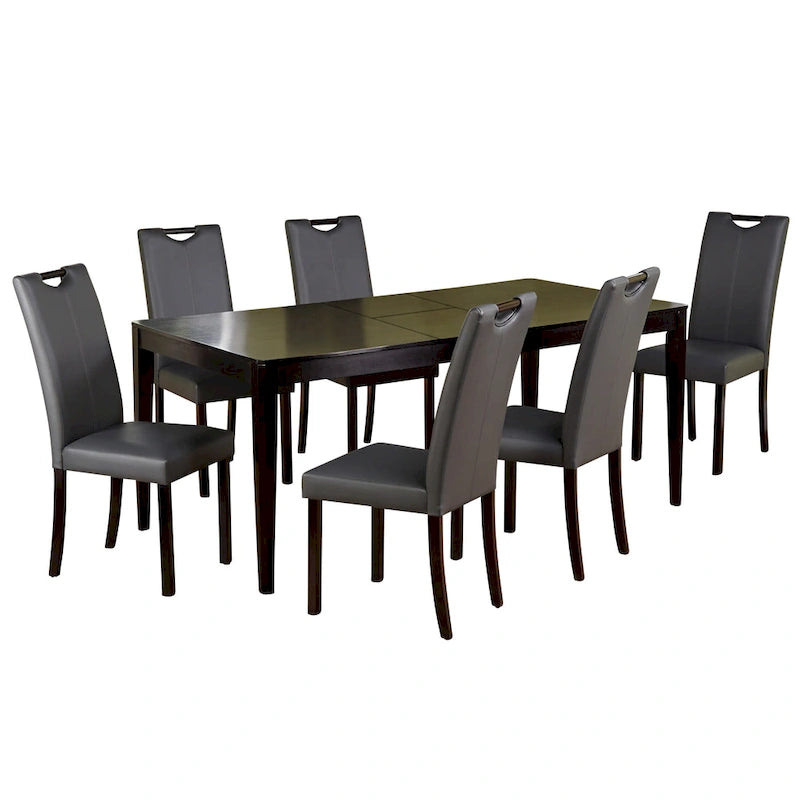 Tilo Grey Faux Leather and Wengewood 7-piece Dining Set