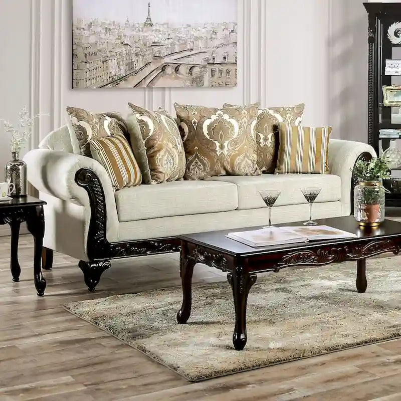 Brondon Traditional Cream Chenille Upholstered Rolled Arms Sofa by 