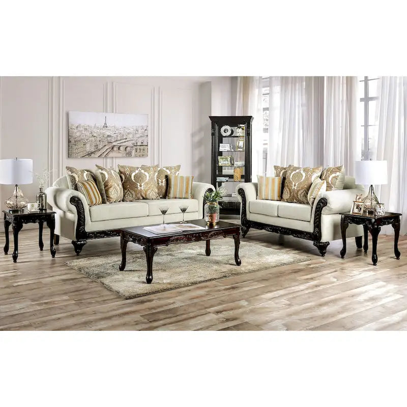Brondon Traditional Cream Chenille Upholstered Rolled Arms Sofa by