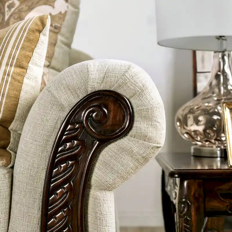 Brondon Traditional Cream Chenille Upholstered Rolled Arms Sofa by
