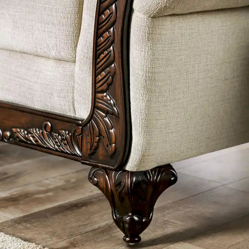 Brondon Traditional Cream Chenille Upholstered Rolled Arms Sofa by