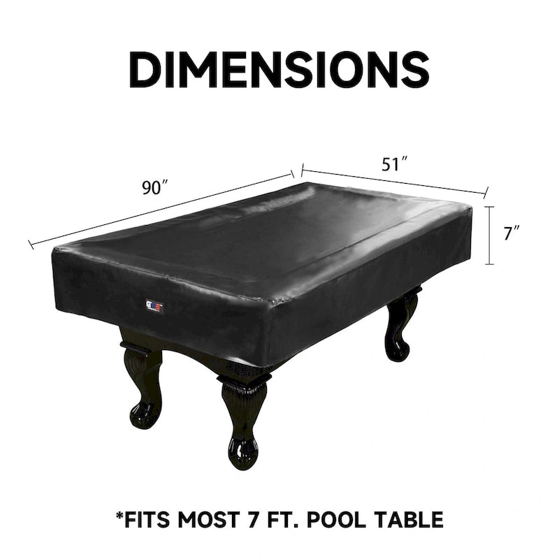7ft/8ft/9ft Heavy Duty PU Leatherette Billiard Pool Table Cover - Black
