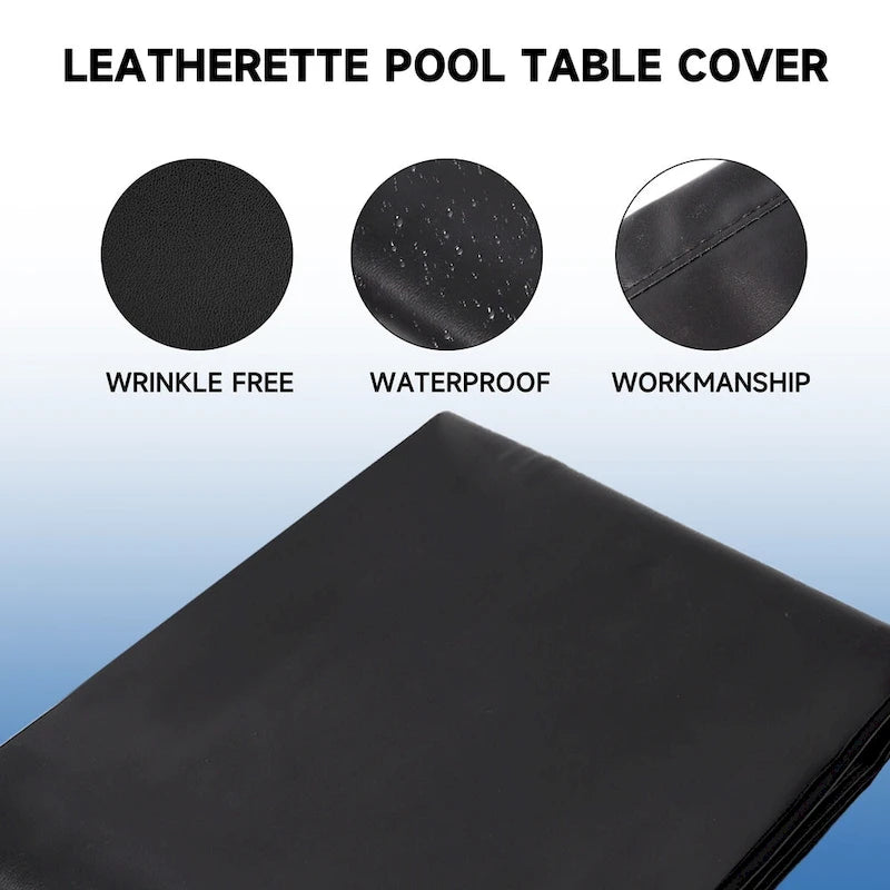 7ft/8ft/9ft Heavy Duty PU Leatherette Billiard Pool Table Cover - Black
