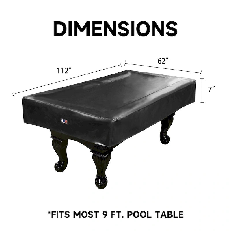 7ft/8ft/9ft Heavy Duty PU Leatherette Billiard Pool Table Cover - Black