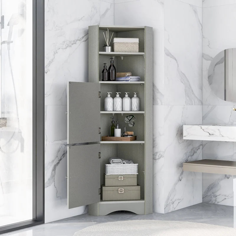Nestfair Tall Freestanding Bathroom Cabinet Corner Storage Cabinet with Doors and Adjustable Shelves