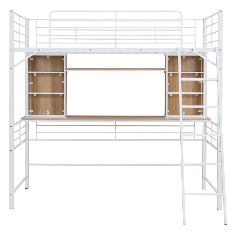 Twin Size Loft Bed with Desk and Shelf , Loft Bed with Ladder,Twin,Black