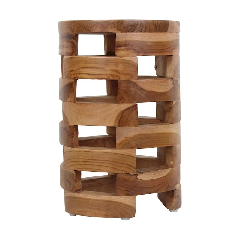 Solid Wood Open Slat Round Accent Table by