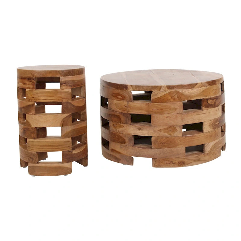 Solid Wood Open Slat Round Accent Table by