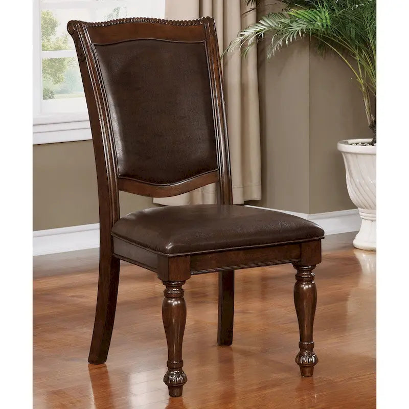 Madzharovo Traditional Brown Cherry Faux Leather Formal 9-Piece Dining Set by