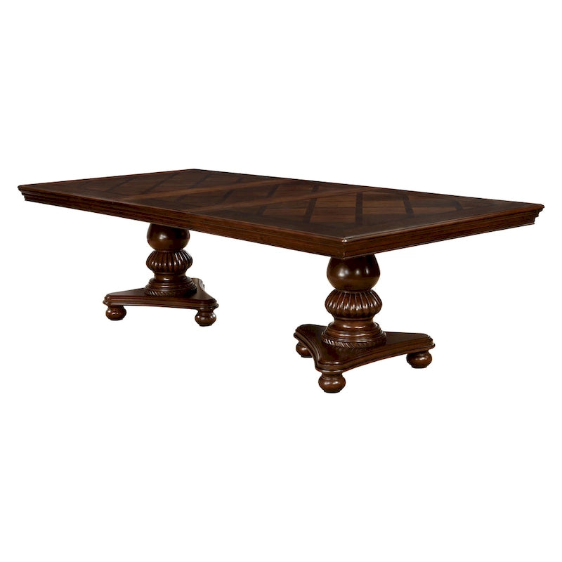 Madzharovo Traditional Brown Cherry Faux Leather Formal 9-Piece Dining Set by
