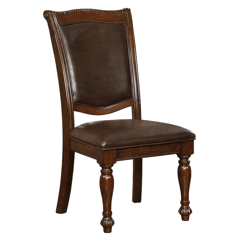 Madzharovo Traditional Brown Cherry Faux Leather Formal 9-Piece Dining Set by