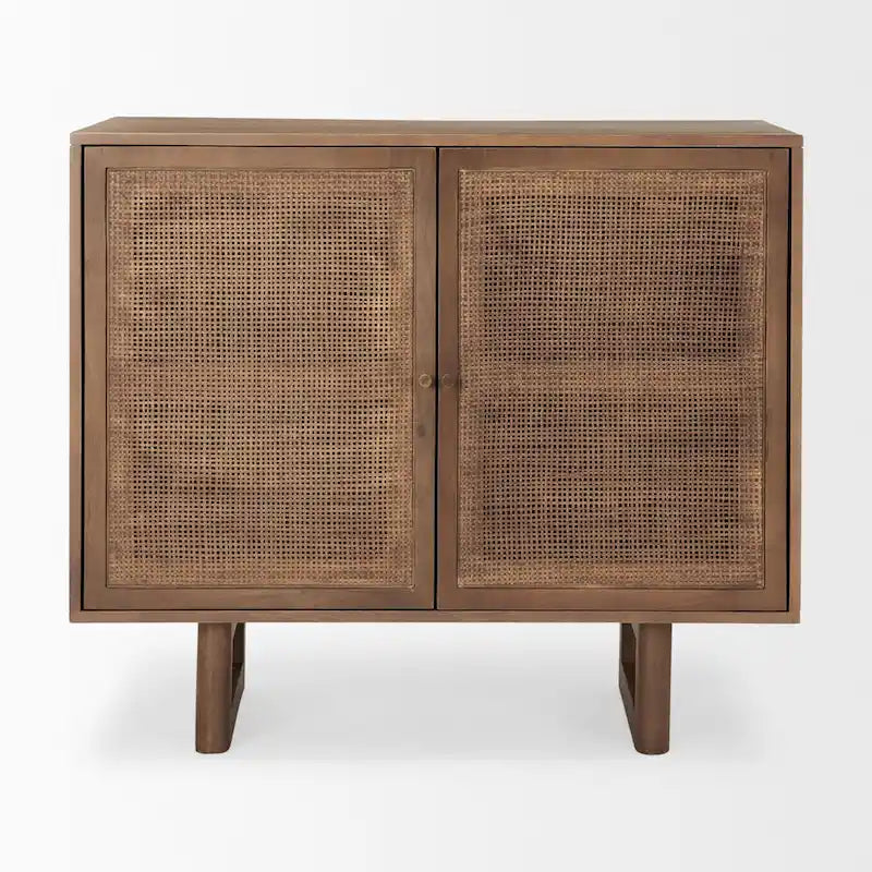 Grier Medium Brown Solid Wood w/ Cane Doors Accent Cabinet