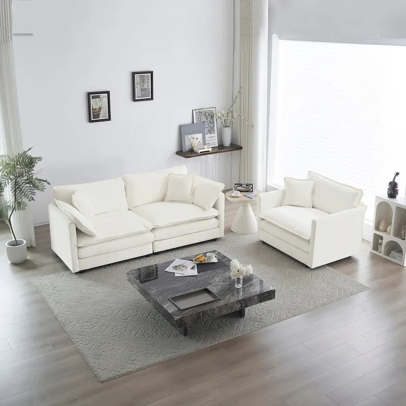 2 Seater Loveseat and Chair Set, 2 Piece Sofa & Chair Set, Loveseat and Accent Chair , 2-Piece Upholstered Chenille Sofa Living