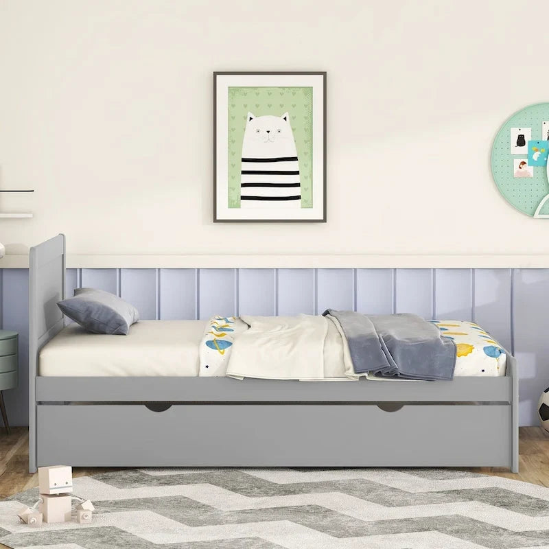 Modern Design Wooden Platform Bed Frame with Trundle
