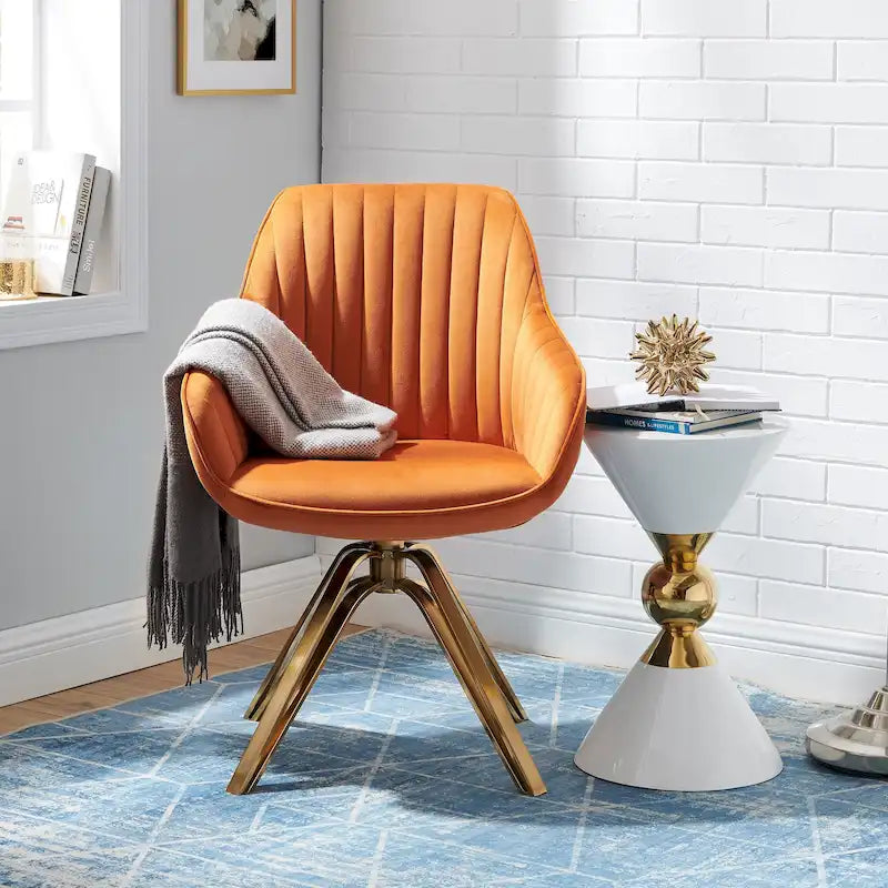 Modern Velvet Swivel Chair with Golden Finish