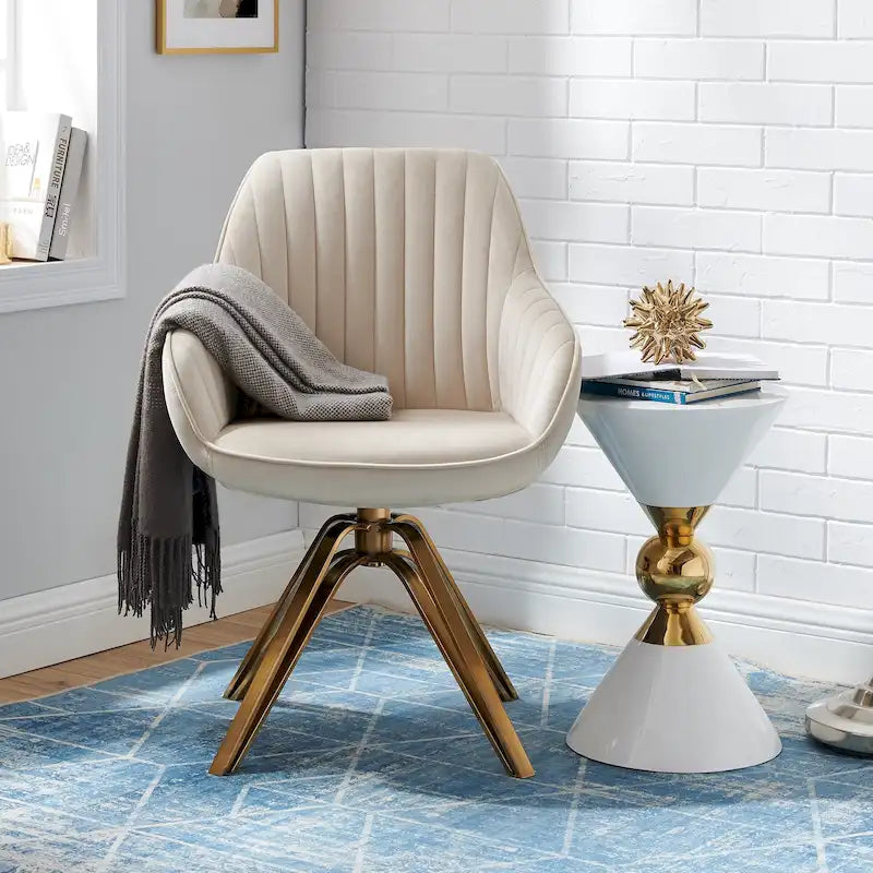 Modern Velvet Swivel Chair with Golden Finish