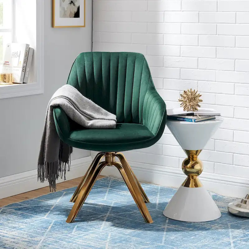 Modern Velvet Swivel Chair with Golden Finish