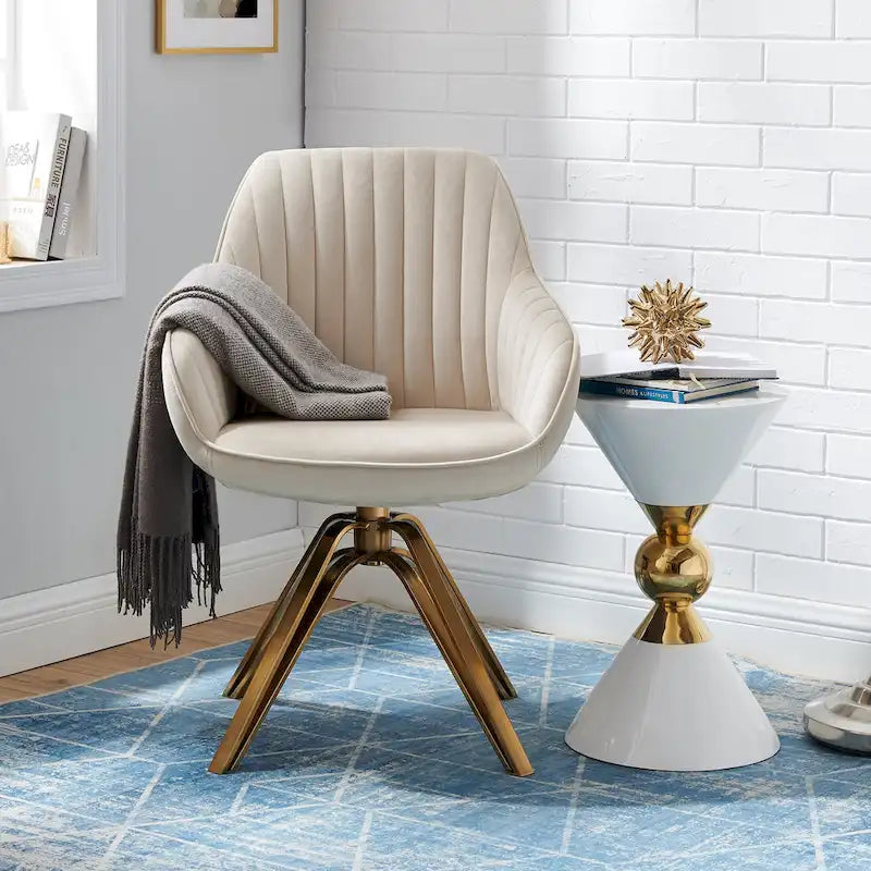  Modern Velvet Swivel Chair with Golden Finish