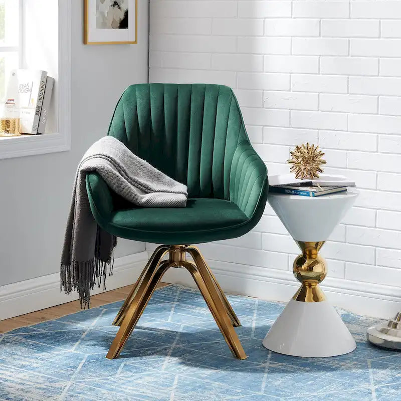 Modern Velvet Swivel Chair with Golden Finish