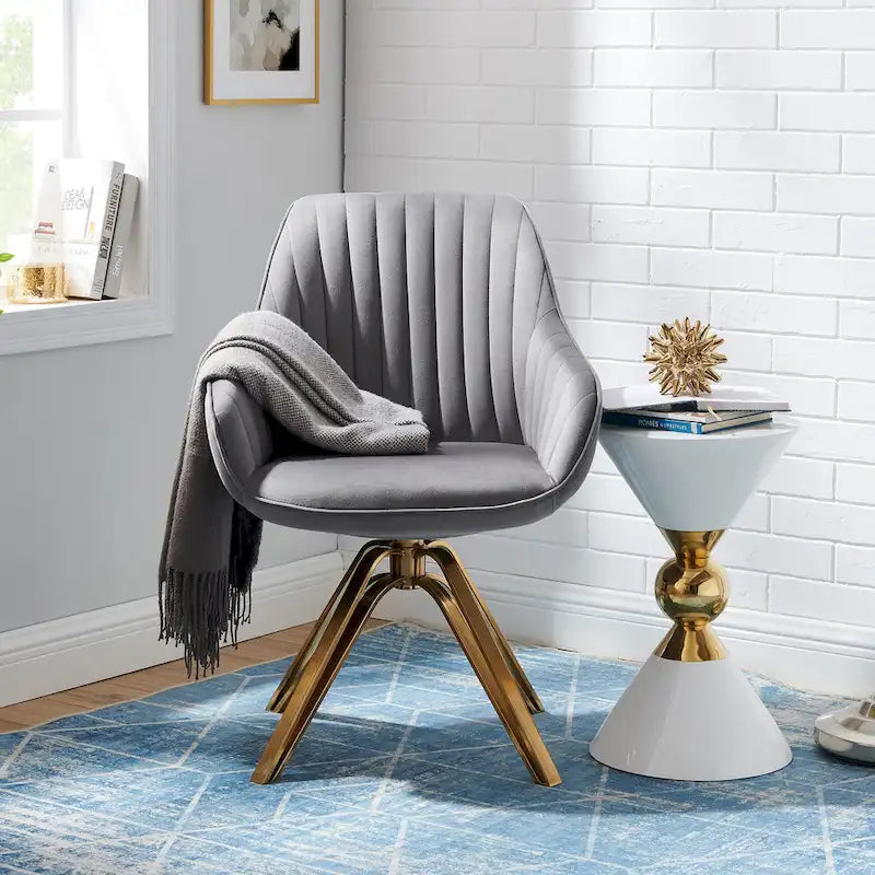 Modern Velvet Swivel Chair with Golden Finish