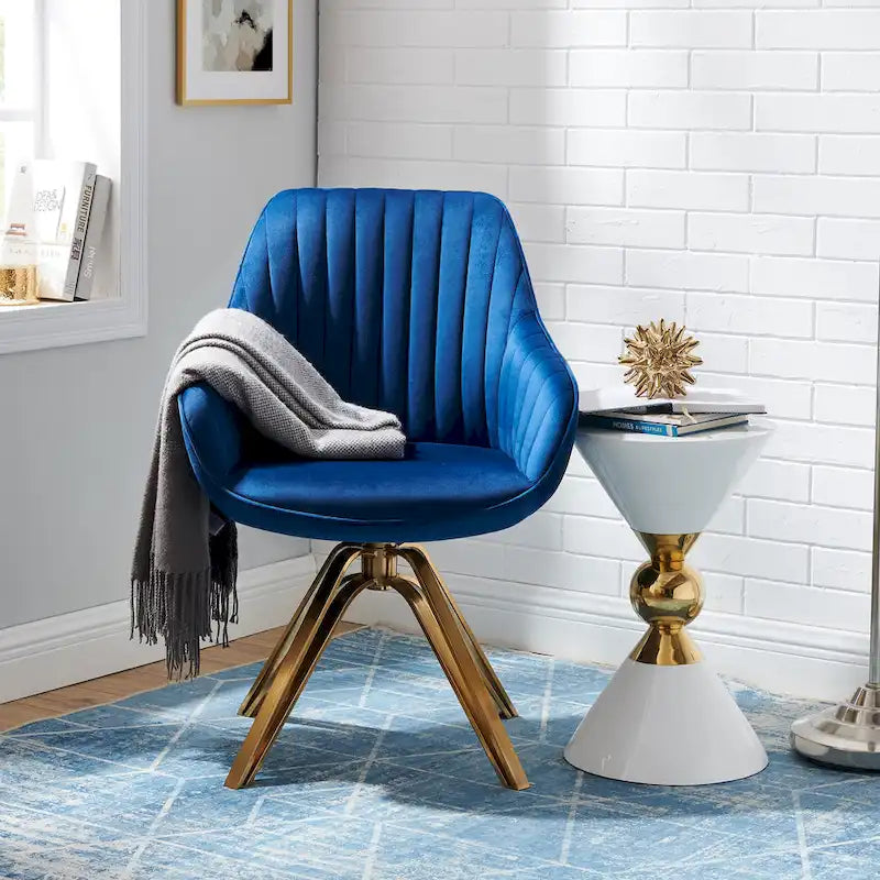 Modern Velvet Swivel Chair with Golden Finish